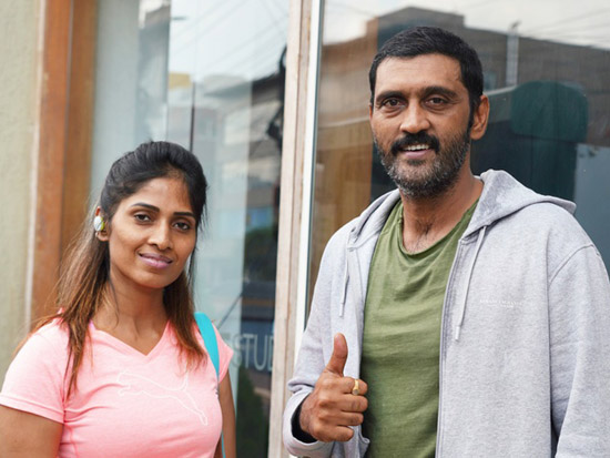 Actor Ajay with wife post gym session in Hyderabad